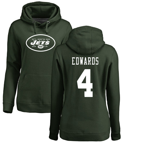New York Jets Green Women Lac Edwards Name and Number Logo NFL Football #4 Pullover Hoodie Sweatshirts->nfl t-shirts->Sports Accessory
